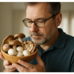 버섯을 보고있는 중년남성