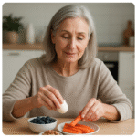 아침을 먹는 중년여성